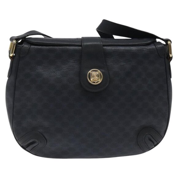 CELINE Macadam Canvas Shoulder Bag Leather Navy Gold Auth 114752 - Picture 2 of 16